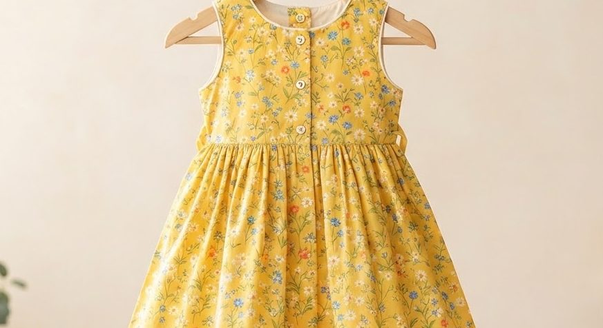 Printed Cotton Frock — Sunflower — detail view